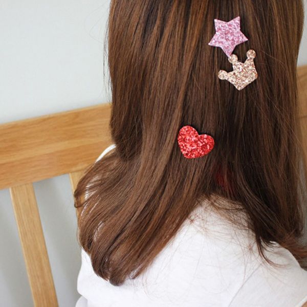 cute sticky post magic tape fringe hair sticker clip crown star heart fixed bangs patch stick artifact sequins kid girl headwear, Slivery;white